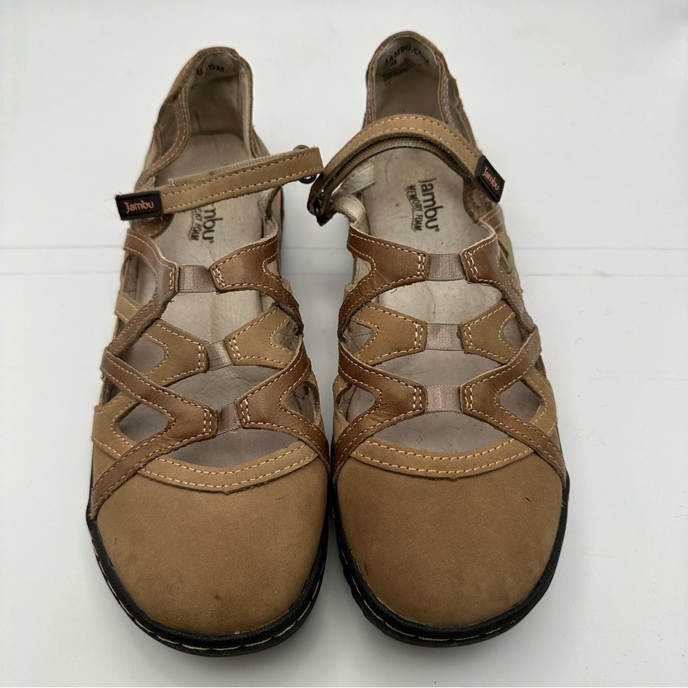 Women's Jambu Tangerine Strappy Walking Shoe Taupe Full Grain Leather 7M